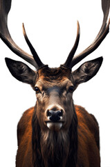 Portrait of deer head with horns isolated on white background	
