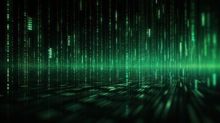 Image of a single line of green code running across a dark background, representing encrypted data