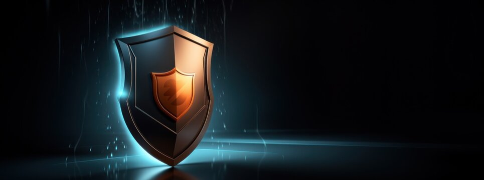 Image of a shield emblem connected with points on a gradient background, symbolizing secure network