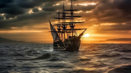 Obraz premium a wonderful landscape with a ship