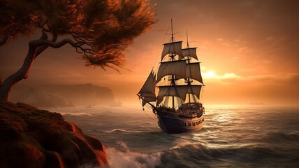 a wonderful landscape with a ship