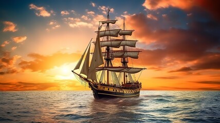 Obraz premium a wonderful landscape with a ship