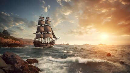 a wonderful landscape with a ship