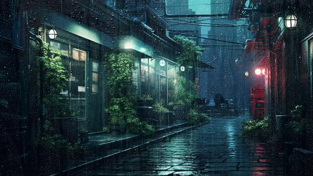 landscape of traditional urban view in the rain with calm atmosphere