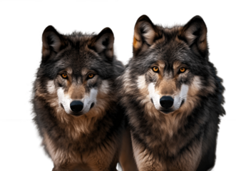 Gray wolf isolated on white, two wolves couple