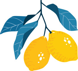 Hand drawn vector illustration lemon branch with leaves