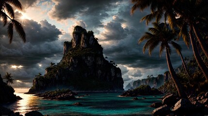 ULTRA Resolution - Stunning Caribbean background, Ocean, Sea, Mountains, Clouds, Sunshine, vacation image, Sunset