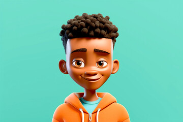 Cartoon virtual avatar of a black boy or guy in a hoodie on a pastel background