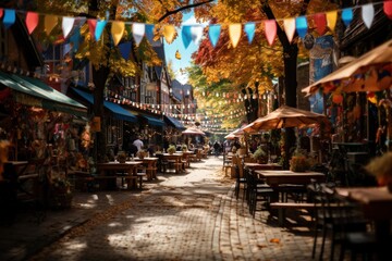 Obraz premium Oktoberfest street festival background. With Generative AI technology