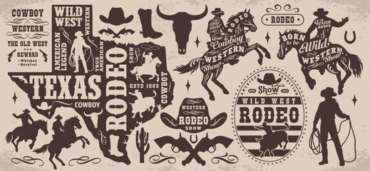 Western rodeo monochrome set logotypes