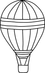 Hot air balloon doodle line art coloring page element.