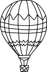 Hot air balloon doodle line art coloring page element.