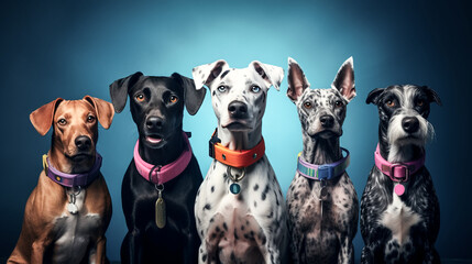 Pets proudly display identification collars and tags, showing their owners care for them. - obrazy, fototapety, plakaty