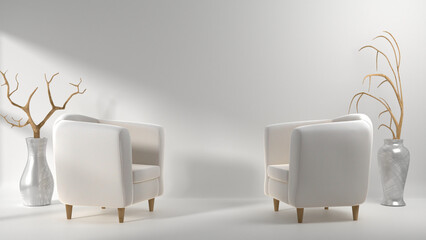 A studio scene with minimal decorations. 3D rendering