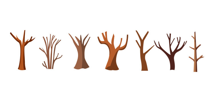 Dry tree image collection. Old tree branch in cartoon style. Set of tree silhouette isolated vector illustration design elements