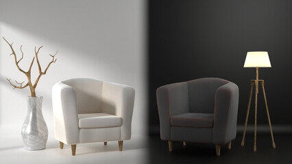 A studio scene or a room with minimal decorations. 3D rendering