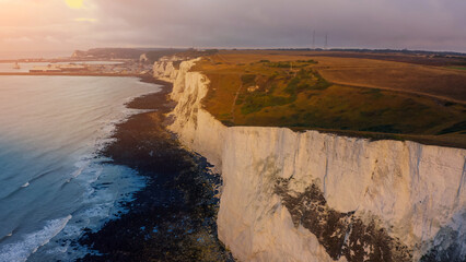 White cliffs of Dover background image. Beautiful sunny day on white cliffs of Dover in Great...