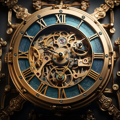 Fototapeta na wymiar Vintage Steampunk Clock Face on Grunge Background