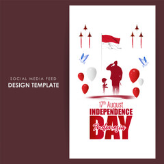 Vector illustration of Indonesia Independence Day social media story feed mockup template