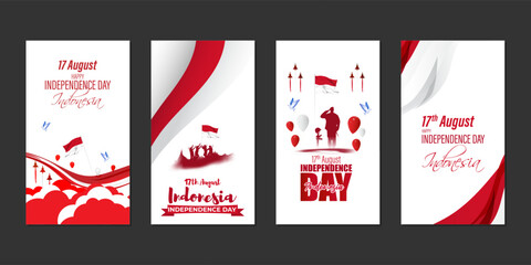 Vector illustration of Indonesia Independence Day social media story feed set mockup template
