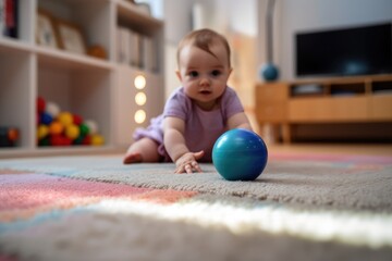 Illustration of a young child playing inside an apartment - Portrait created with Generative Ai