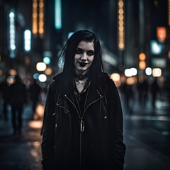 Fototapeta premium Goth girl smiling in the streets.