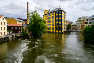 the motala ström canal in norrköping with arbetets musuem