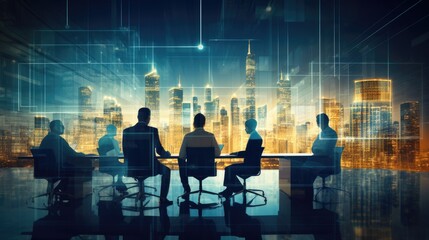 Business team in futuristic boardroom