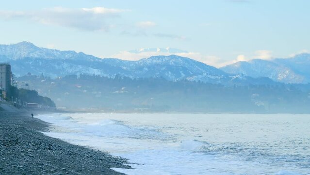 Morning Landscape. Over The Sea In The Mountains, Haze Rises. Adjara, Georgia.