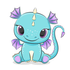 Cute baby dragon or dinosaur. Symbol of 2024. Colorfull cartoon vector illustration.