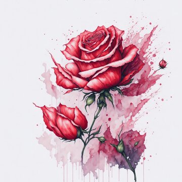 Ruby Blossom- A Captivating Watercolor Painting of a Red Rose