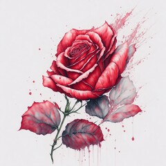 Ruby Blossom- A Captivating Watercolor Painting of a Red Rose