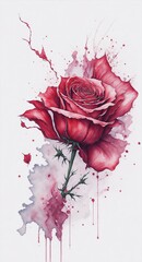 Ruby Blossom- A Captivating Watercolor Painting of a Red Rose