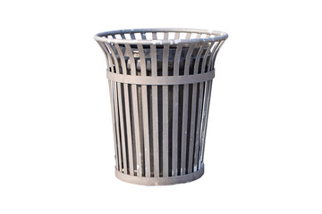 Plastic trash bin, dustbin black sphere shape isolated on cutout PNG. Waste collection equipment in...