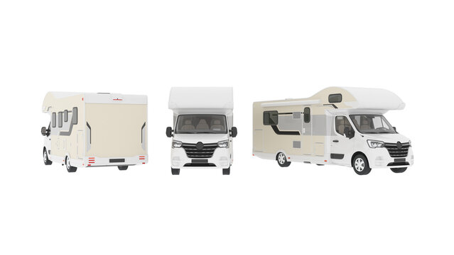 RV White Caravan Isolated, Camper Van, Big white and red camper vehicle- isolated on white background - 3D illustration