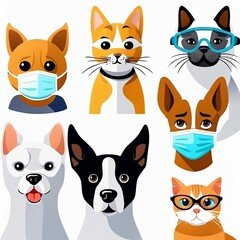 Fototapeta premium many different cats wearing masks on their faces. ai generated images.