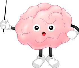 Cute cartoon brain character. Human brain intellect, knowledge, education and Brainstorm concept.