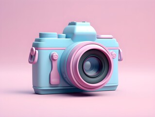 Rainbow colored camera 3d object in the style of minimalist cartoon illustrator created with Generative AI technology