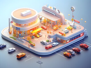 Naklejka premium 3d city theme with some buildings colorful isometric illustration created with Generative AI technology