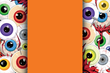 Halloween banner, template creepy crazy couple different eyes and nail in it - Eyeball with nerve root  Holiday web flyer, invitation 