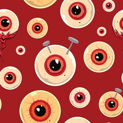 creepy crazy couple red eyes and nail in it, original Halloween seamless pattern texture