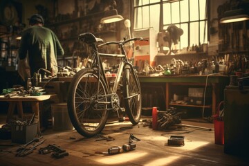 Naklejka na ściany i meble Bike repairing. Spare parts and tools