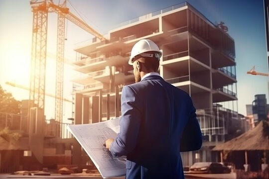 Smart civil architect engineer inspecting and working