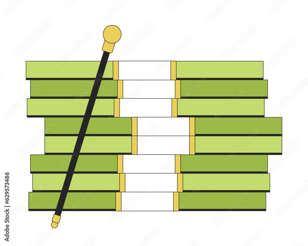 Poster pile of money and walking cane flat line color isolated vector object. editable clip art image on wh