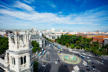 Cityscape of Madrid with Plaza de Cibeles town square