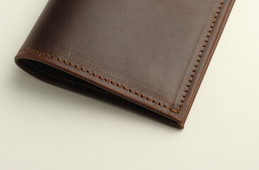 front side of a leather brown male cover for documents on a white background
