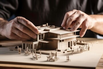 Architect hands making model house faceless