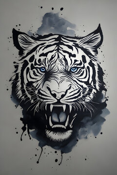 ink painting head of a tiger