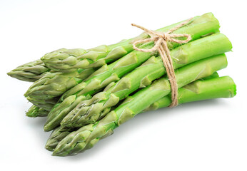 Bunch of fresh green asparagus isolated on white background.