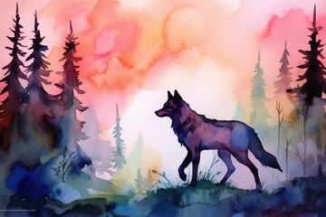 watercolor illustration of a wolf